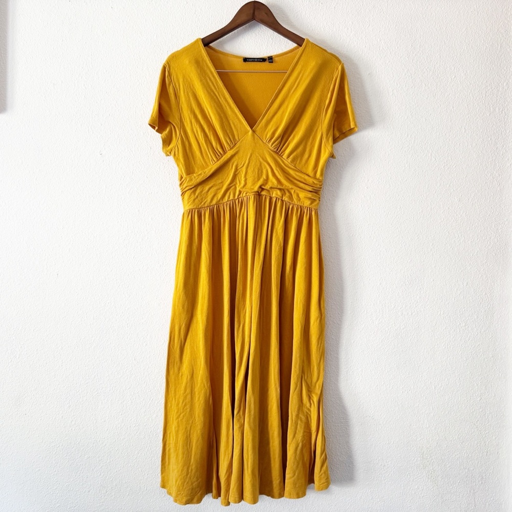 Hippie Chic Mustard Yellow Midi Dress Size SM Boho Coquette Cottagecore Boho - Picture 2 of 9